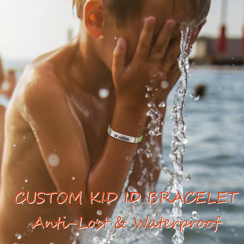 Benutzerdefiniertes Silikonarmband, individuelles Kinder-ID-Namensarmband für Mädchen, verstellbares Armband mit graviertem Namen aus Edelstahl