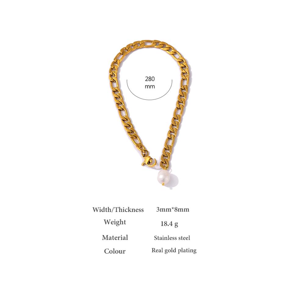 Yhpup Charm Figaro Chain Natural Pearl Anklet 316L Stainless Steel Heavy Metal Sandy Beach Anklet Barefoot Accessories Gift