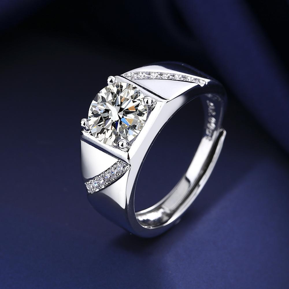 925 Sterling Silver Rings for Men Shining Crystal Adjustable Size Fashion Gifts Engagement Wedding High Quality Jewelry