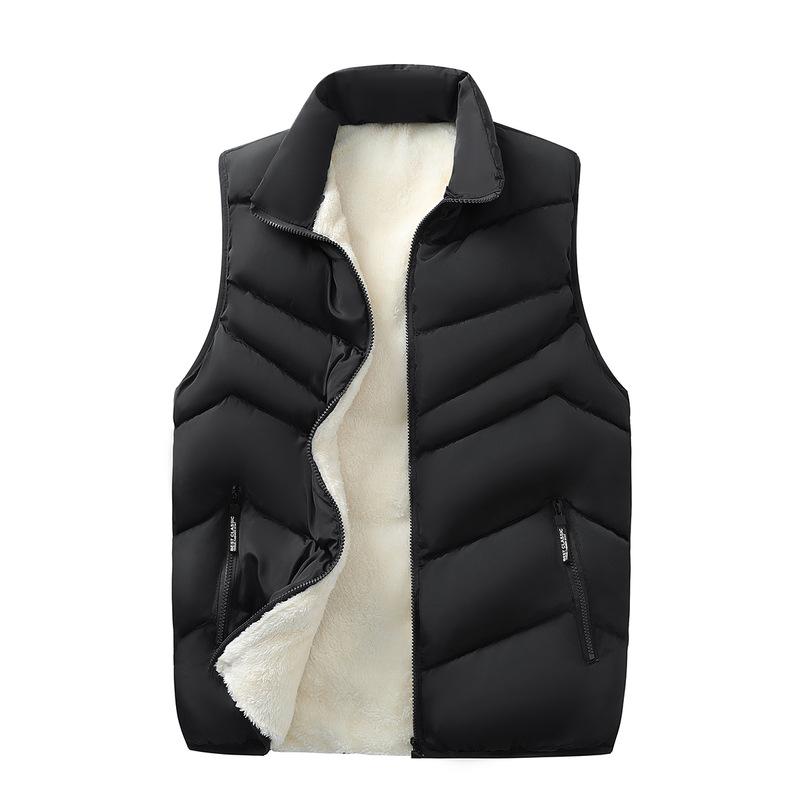 Autumn Winter Middle-aged Men's Lamb Wool Fleece Lined Vest Warm Dad's Stand Collar Cotton Vest Jacket