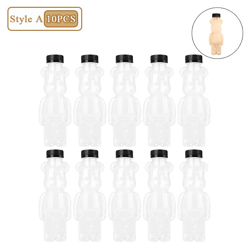 1-20PCS 500ml Cute Bear Milk Tea Bottle Disposable PET Transparent Juice Bottle Cartoon Bear Portable Juice Yogurt Bottle