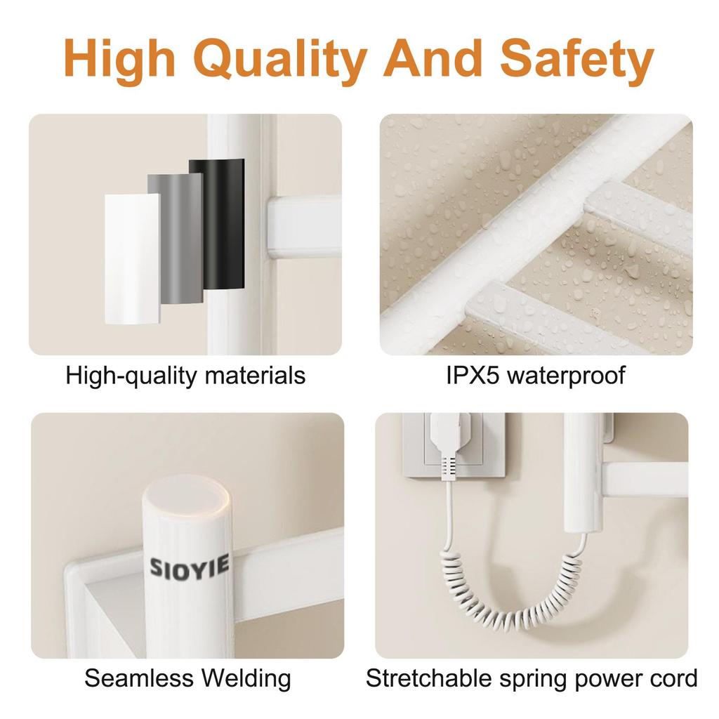 SIOYIE Electric Heated Towel Rack, Towel Warmer with Timer, Smart Bathroom Radiator, Wall-Mounted Heater, Towel Dryer
