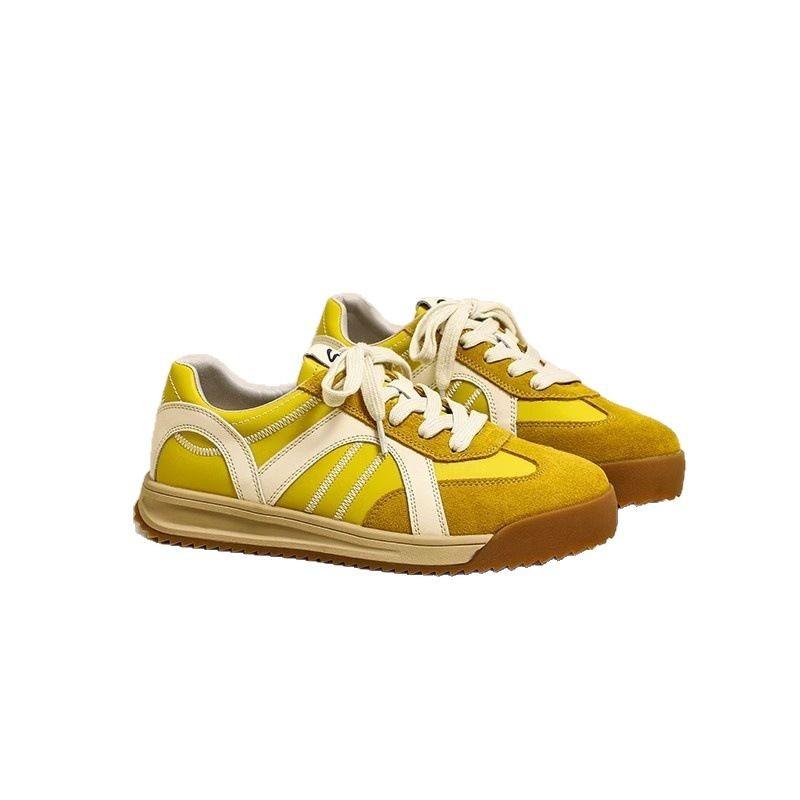 Leather Casual Sports Yellow Platform American Retro Color Matching Light Running Mountaineering Forrest Gump Training Board Shoes Women's