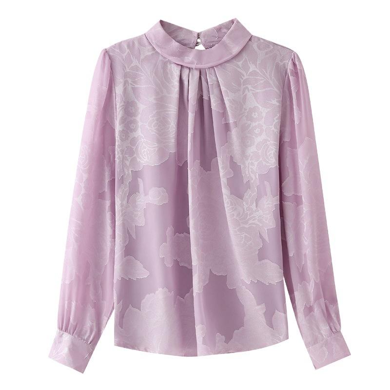Stand-up Collar Jacquard Top Autumn New Loose Foreign-style Shirt Long-sleeved Women's Shirt