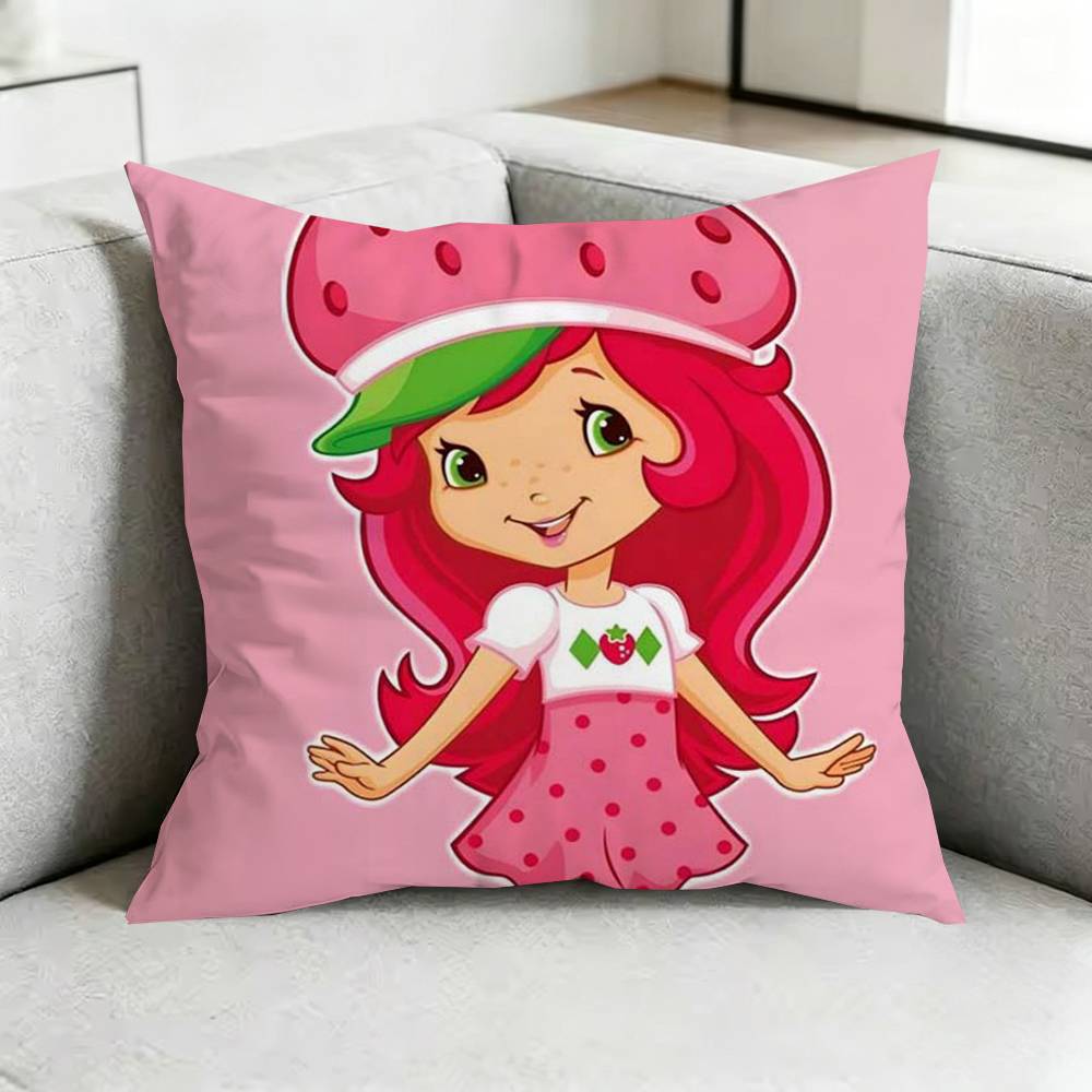 Süßes Erdbeer-Shortcake-Mädchen Kissenbezug Quadratisch Doppelseitige Sofakissenhülle Schlafzimmer Nachttischkissen Geschenk