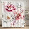1 Piece Of Elegant White And Pink Peony Shower Curtain, Polyester Fabric, Machine Washable, Suitable For Bathroom Decoration