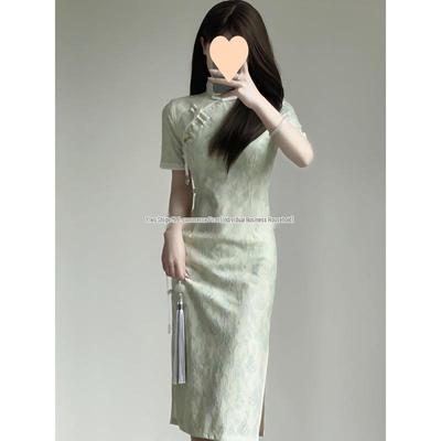 Qipao Estampado Delgado de Verano 2025 para Mujer Petite: Estilo Retro Chino Juvenil