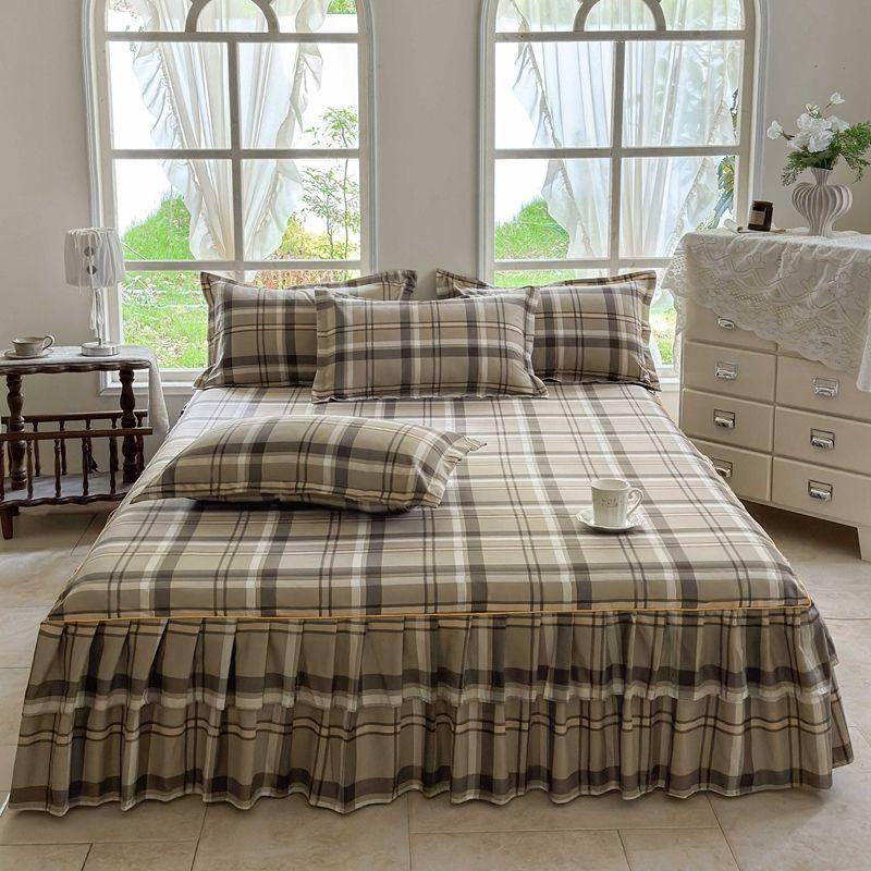 

3pcs Floral Double Ruffle Bed Skirt Set, Bedroom Bedding Set 1 Bed Skirt, 2 Pillowcases (Quilt Not Included) 150*200CM