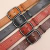 Retro Faux Stitch Men's Belt: Yellow Cattle Genuine Leather, Fashion Pin Buckle, Top Layer Cowhide.