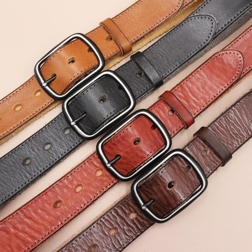 Retro Faux Stitch Men's Belt: Yellow Cattle Genuine Leather, Fashion Pin Buckle, Top Layer Cowhide.