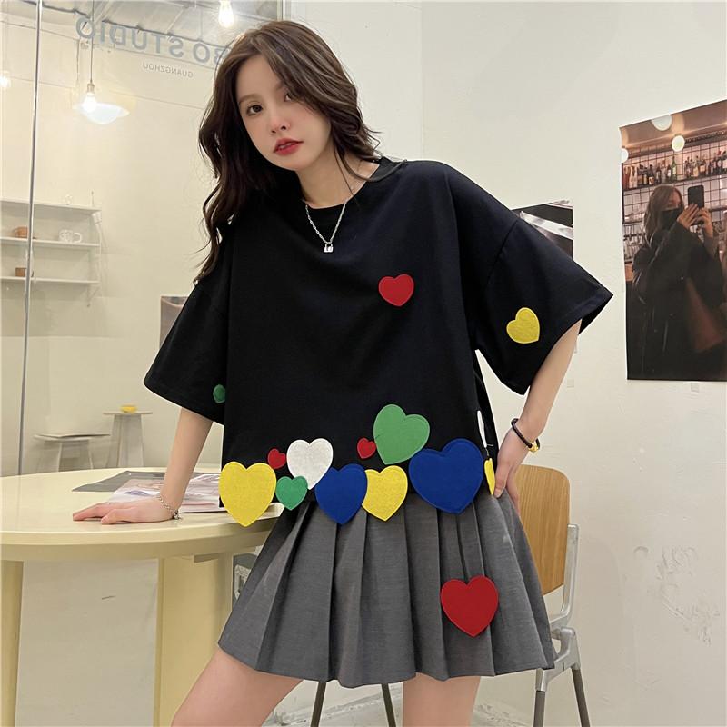 Summer Round Neck Short Sleeve T-shirt Women High Street Casual Loose Pullovers Personality Cotton  Tops