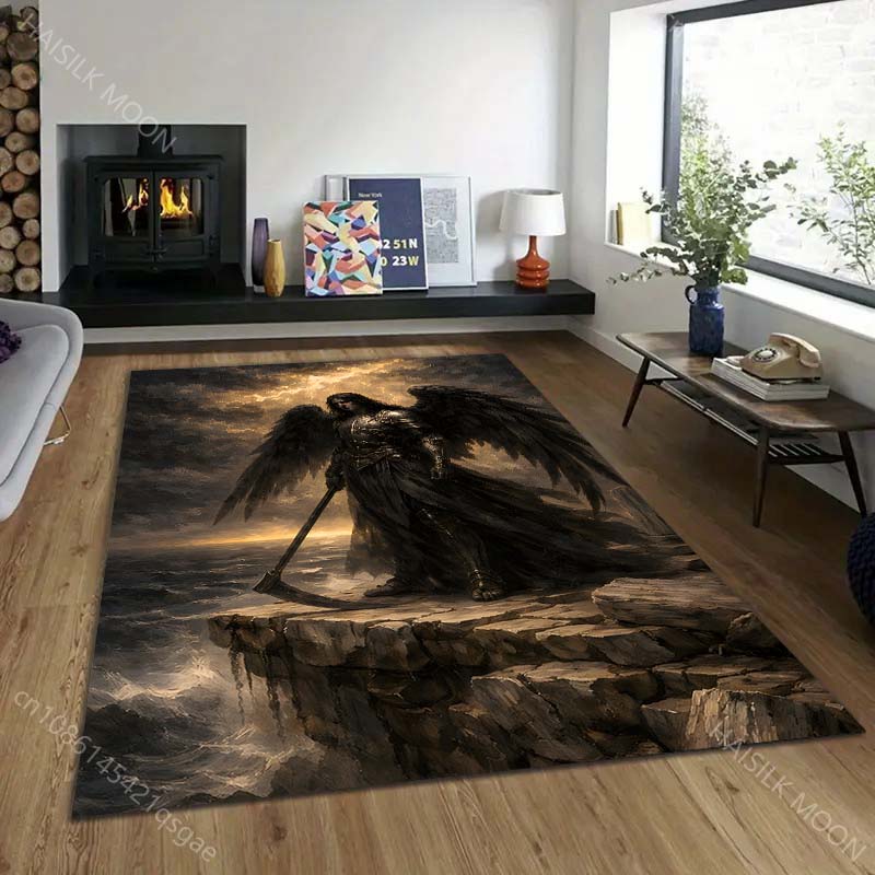 1PC Dark-winged angel on cliff Print Carpet Rug for Living Room Bedroom Sofa Doormat Home Decor Non-slip Floor Mat