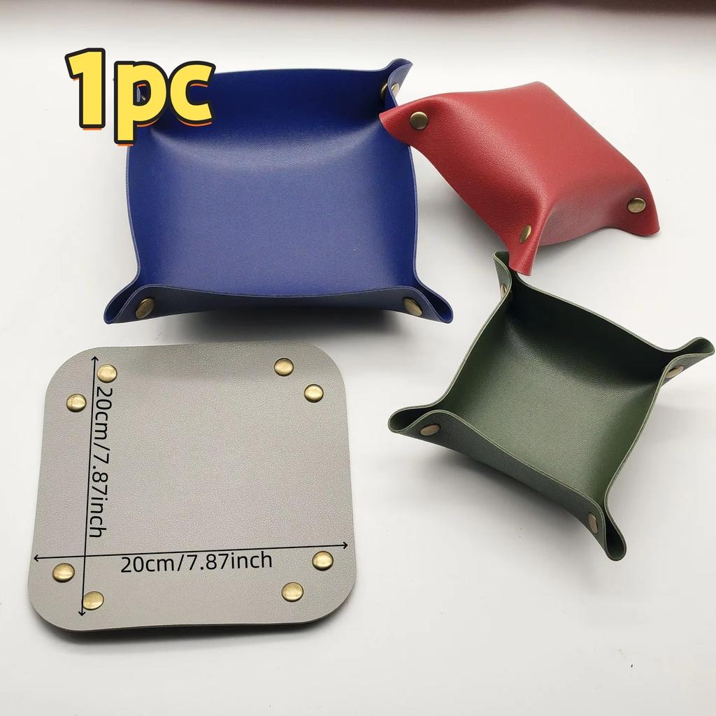 1PC 20cm/7.87inch Leather Storage Tray Dice Box Coin Desktop Jewelry Box Makeup Key Tray DIY Household Folding Tray Storage Case