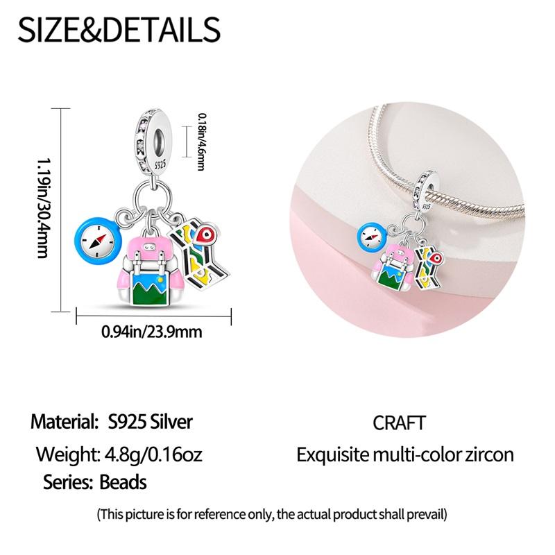 925 Sterling Silver Travel Series Camera Bicycle Tower Compass Bag Pendant Charm Fit 4mm Aperture Bracelet DIY Bead Jewelry Gift