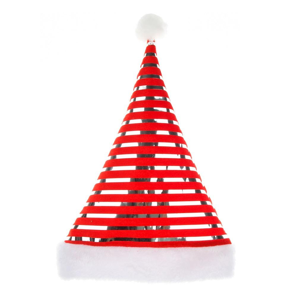 White Fur Trim Santa Caps Shiny Stripes Festive Headwear Classic Christmas Hats  Holiday