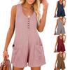 Dame Casual Rund Hals Med Lommer Ærmeløs Knaplukning Tanktop Jumpsuit Shorts Rompers