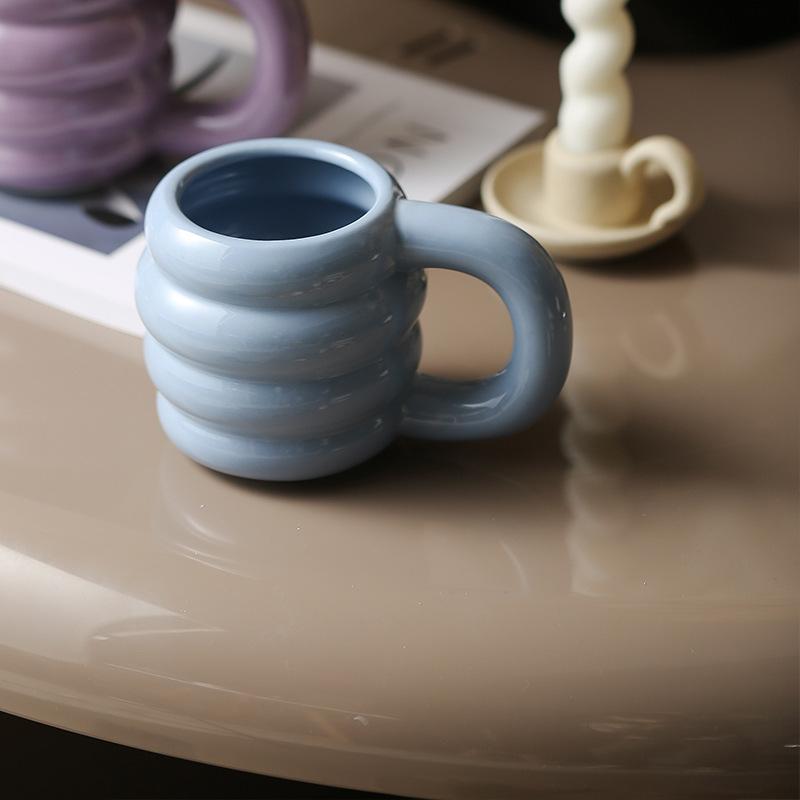 Super cute cream stacking cup high value ceramic mug household water cup student milk oat cup with lid