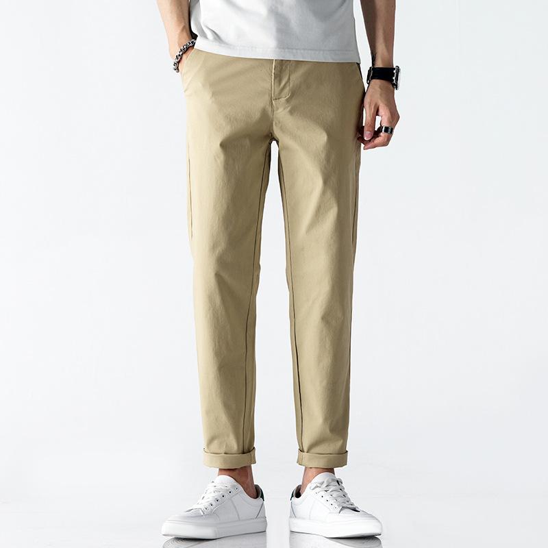 Summer Ankle-Length Pants Men Cotton Straight Fit Fashion Thin Brand Clothing Solid Color Casual Trousers Male 28-38