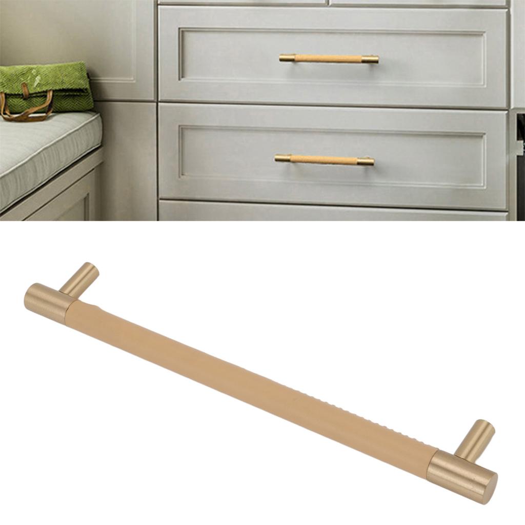 Cabinet Door Handle 224MM Hole Pitch Lther Brass Light Luxury Cupboard Bar Pull Handle for Home Wardrobe Drawer