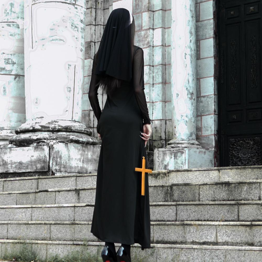 Halloween nun cos costume sexy dress virgin mary priest role dress up prom costume