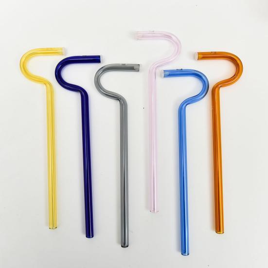 2Pcs Glass Drinking Straws with Anti-Wrinkle Glass Straws Cleaning Brush Reusable Curved Design Protects Lips Eco-Friendly