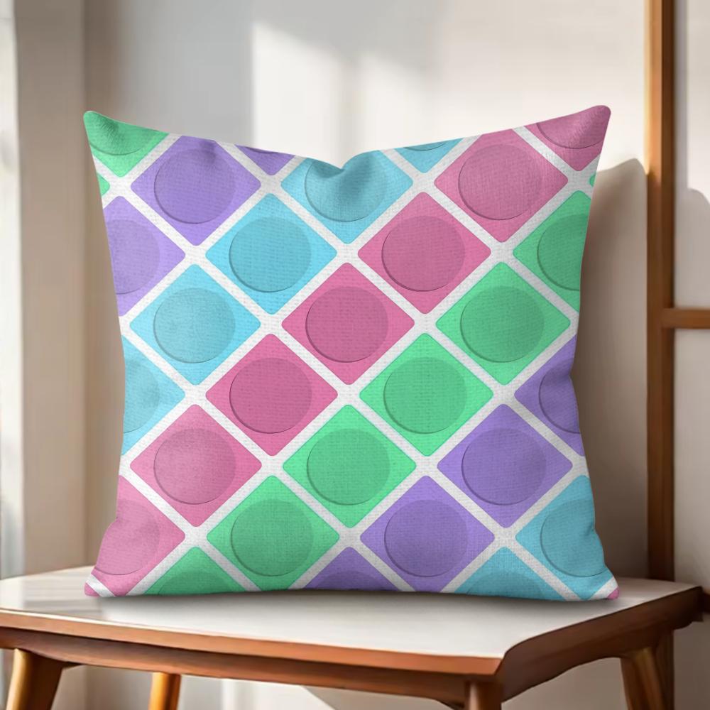 Colorful block Cushion Cover Natural Linen Organic Fabric DoubleSided Printing Couch Pillow Covers Home Decor Gift