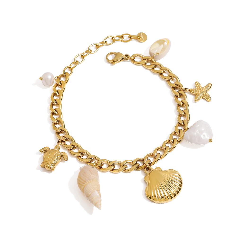 Luxury Stainless Steel Shell Bracelet PVD 18K Gold Plated Waterproof Tarnish Free Elegant Jewelry Custom