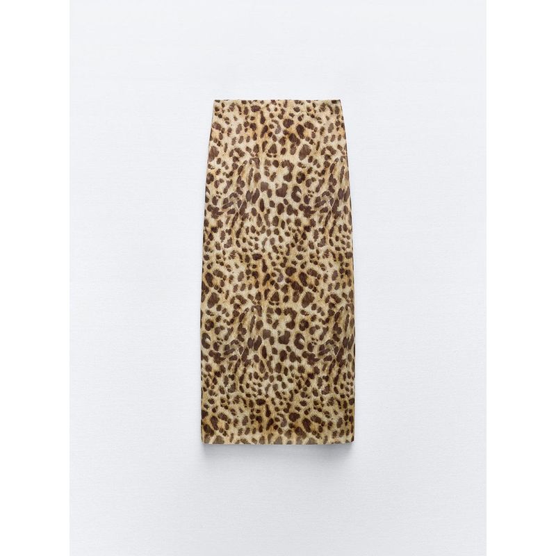 

Za2024 Summer New Product Women s Clothes All-Matching Printed Silk Net High Waist Straight-leg Long Skirt Skirt 5039472 119 Leopard print L