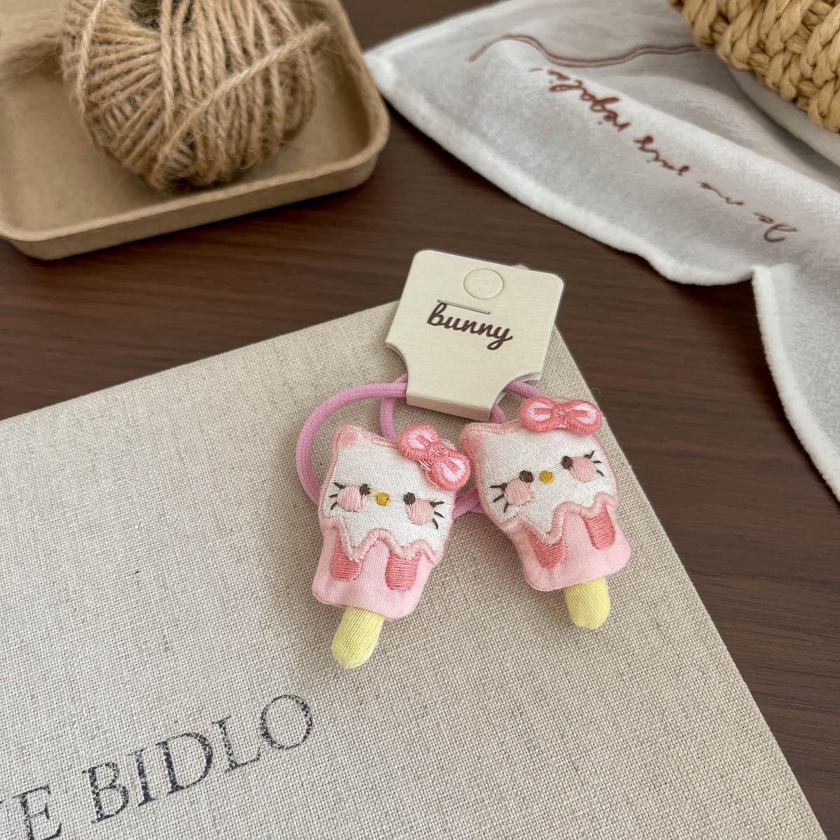 Children s Cotton-Filled KT Cartoon Candy Hair Clips & Ties - High Elastic Bands, Cute Accessories
