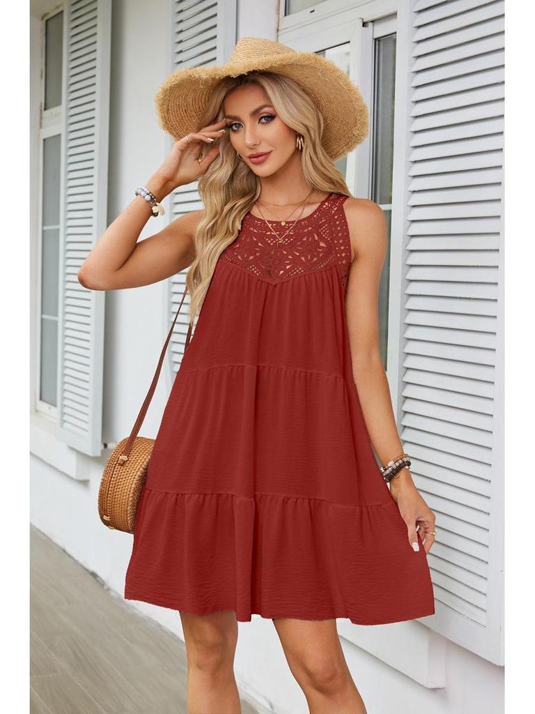 European-American Women's Lace Patchwork Halter A-Line Dress - Spring/Summer 2025 Collection