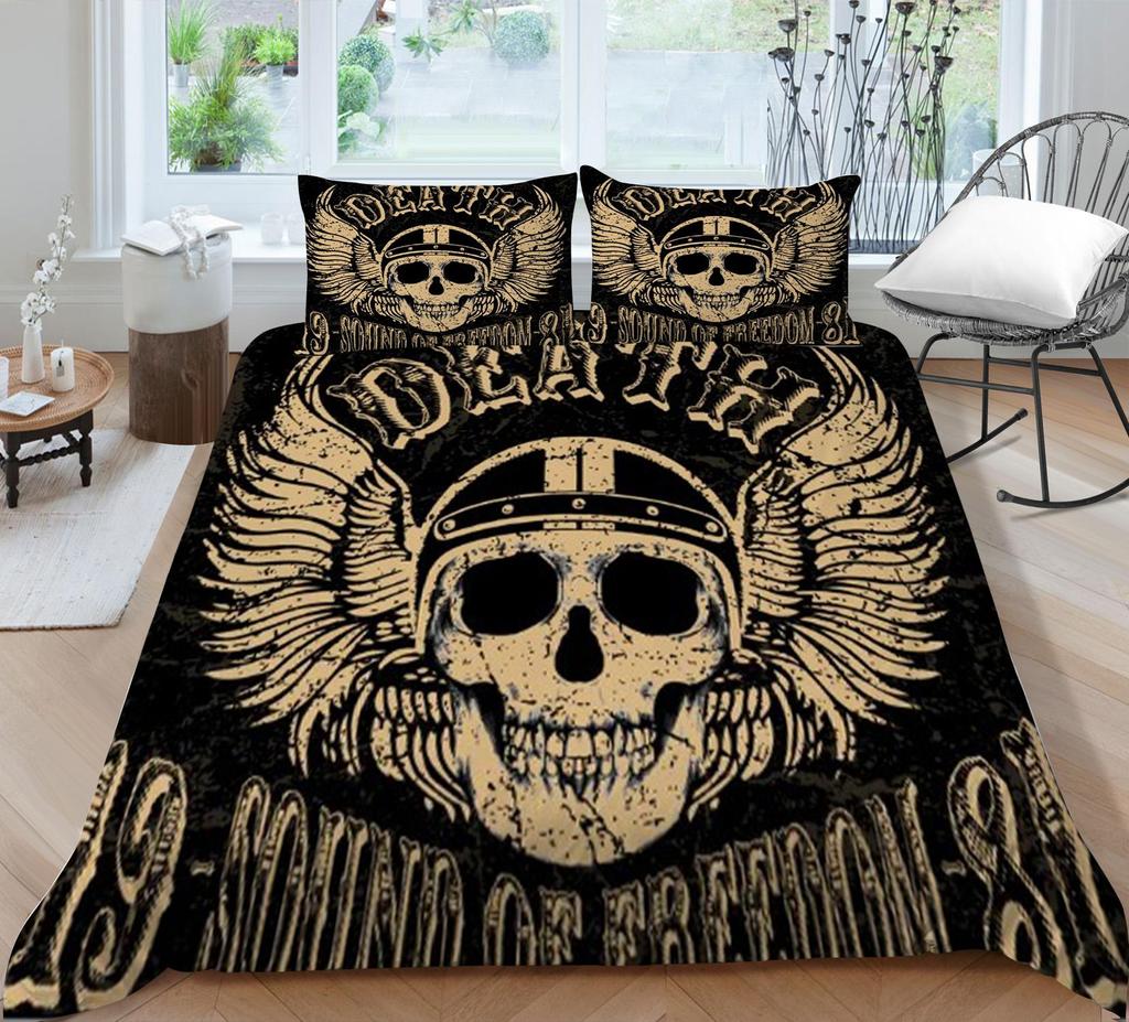 Set de lenjerie de pat cu craniu pentru acasă lenjerie de pat respirabilă cu husă de pernă husă de pilota de înaltă calitate pentru băiat, adolescent, textile de acasă