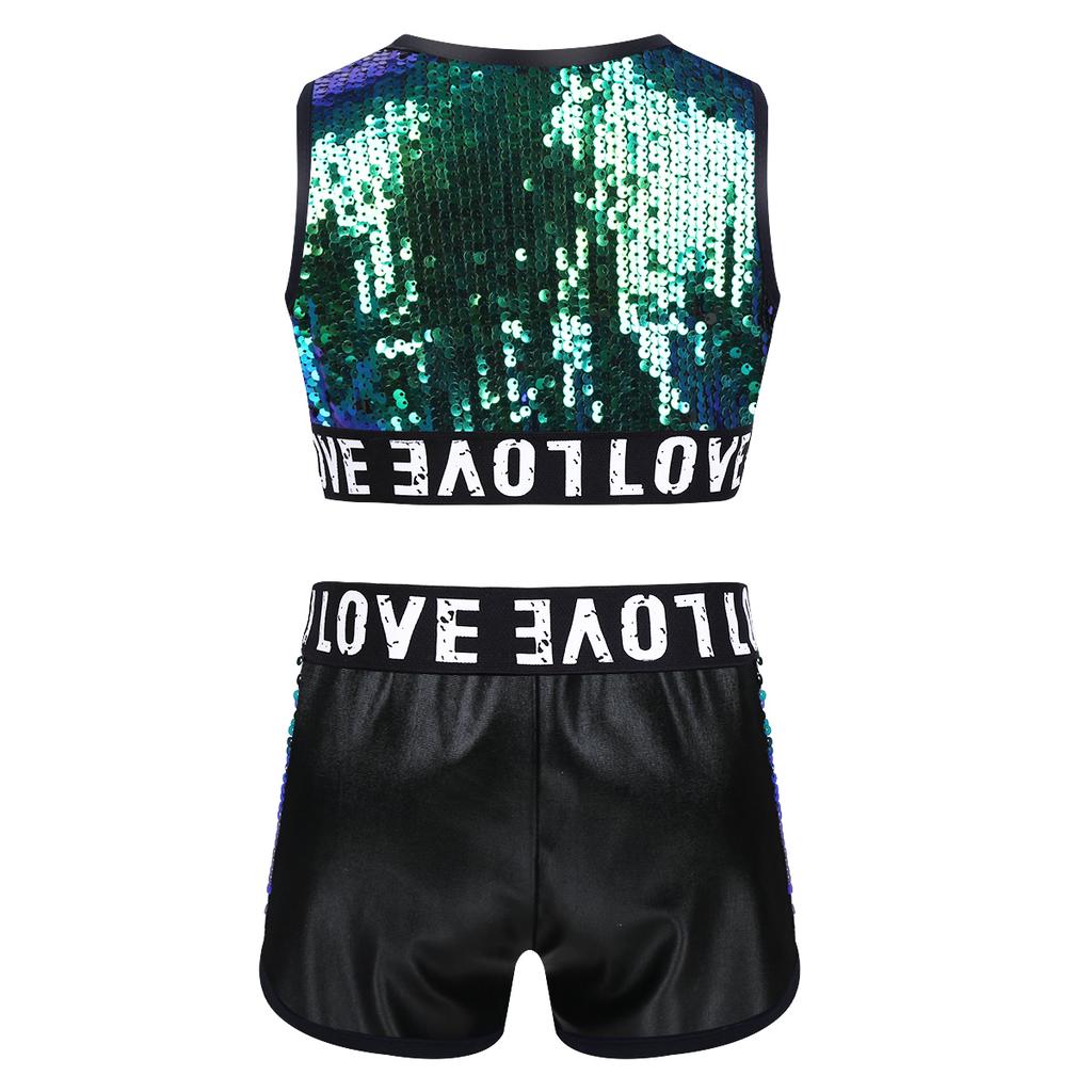 QinCiao Kids Girls Sequined Cross Back Dance Bra Crop Top with Shorts Jazz Hip Hop Gymnastic Dance wear Outfit Costume QinCiao Kids Girls Sequined Cross Back Dance Bra Crop Top with Shorts Jazz Hip Hop Gymnastic Dance wear Outfit Costume