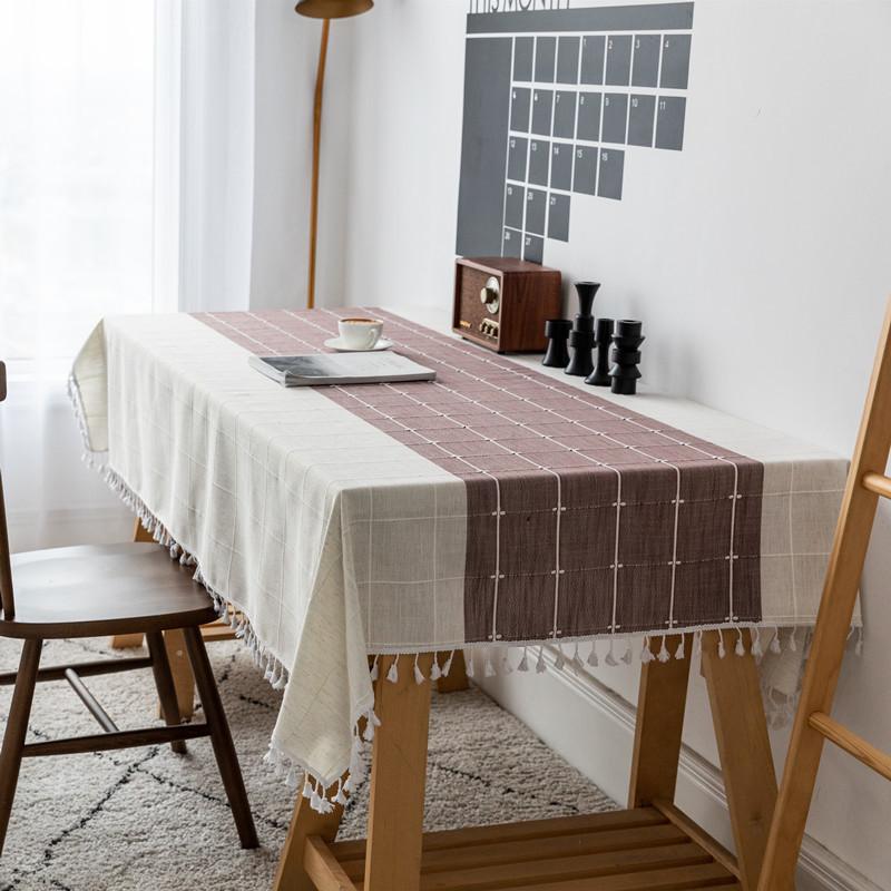 

Striped Plaid Imitation Cotton And Linen Fringed Tablecloth Geometric Lace Rectangular Coffee Table Table Cloth 90x90