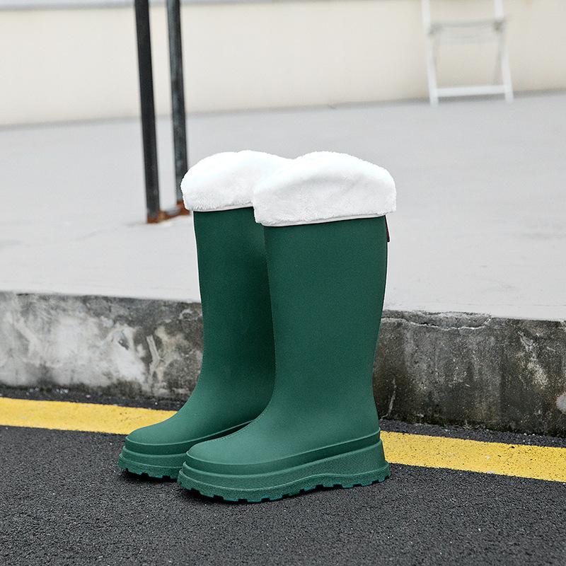 High rain shoes women's new solid color non-slip thick-soled water shoes long rain boots fashion water boots thermal rubber shoes