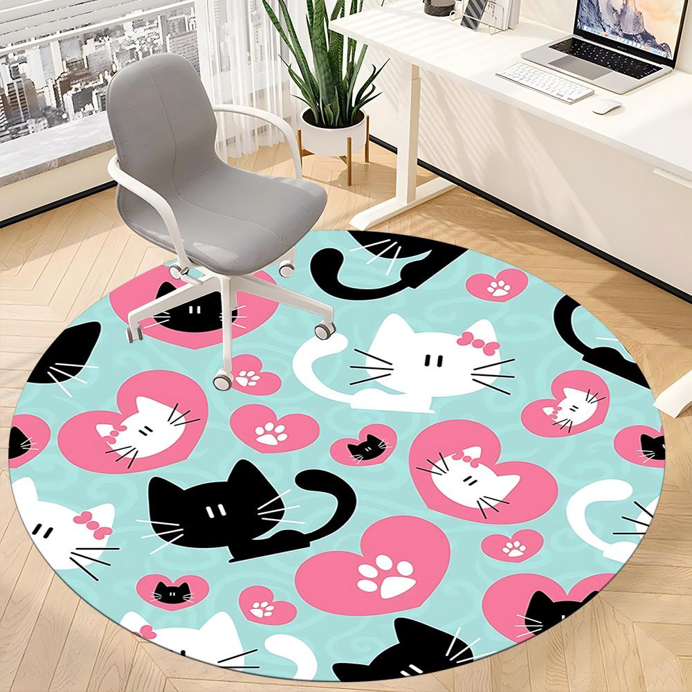 1pc Cat, Heart Carpet, Round Non Slip Durable Large Size Office Carpet, Suitable for Office