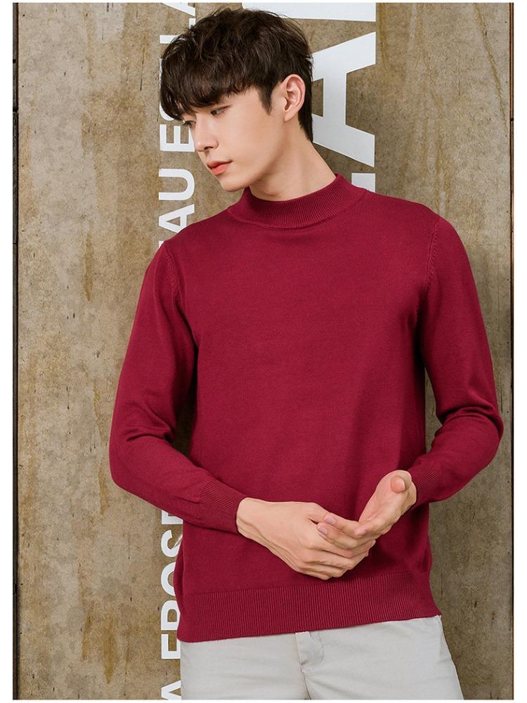 Semi-turtleneck Sweater Men's Soft Fit Knit Sweater Solid Color Casual Warm Long-sleeved Versatile Wool Bottoming Shirt Tide