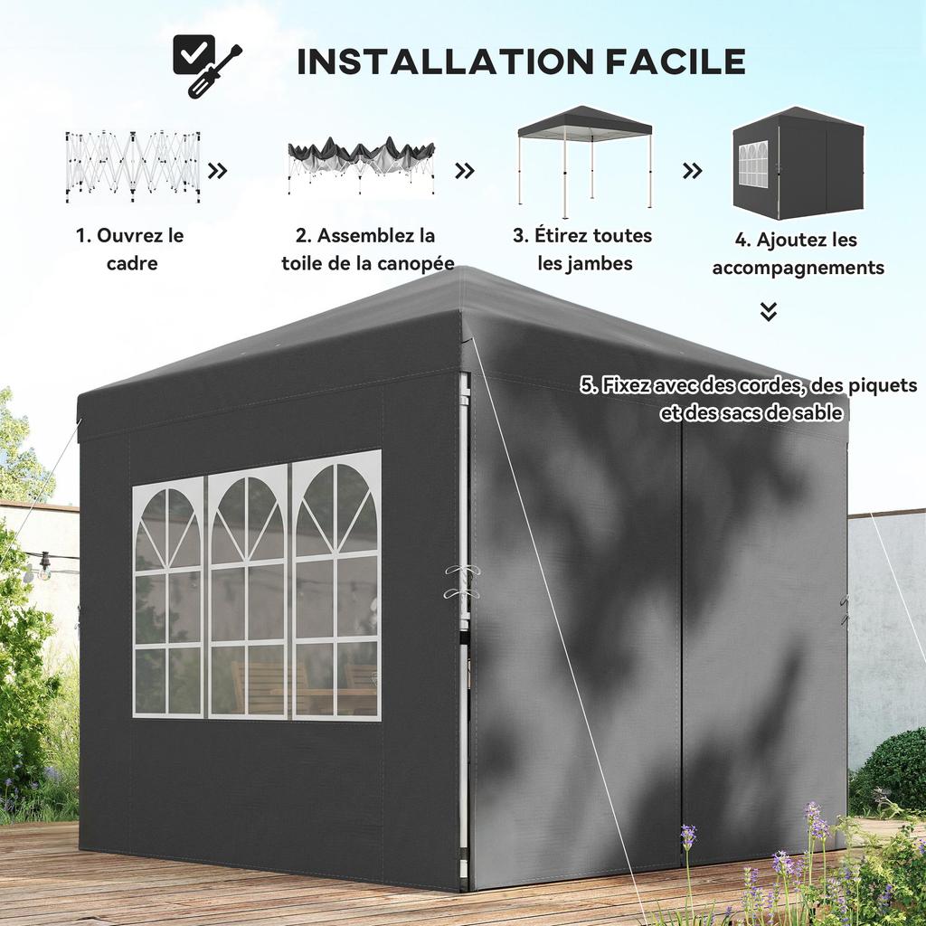 Garden gazebo 2.5 x 2.5 m pop up height-adjustable folding gazebo UV50+ protection easy setup dark grey