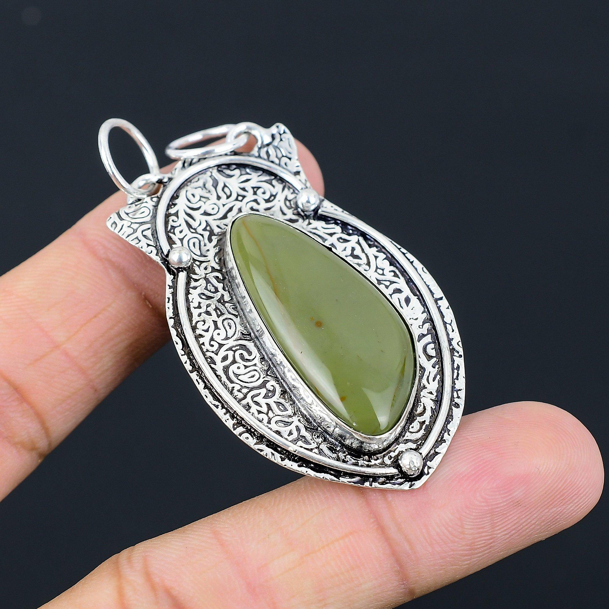 Daughters Day Sale Sterling Silver Polychrome Jasper Stone Mother Ethnic Pendant