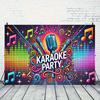 1 Baner imprezowy karaoke z motywem mikrofonu i kuli dyskotekowej, odpowiedni na urodziny, wesela, Dzień Ojca, Dzień Matki