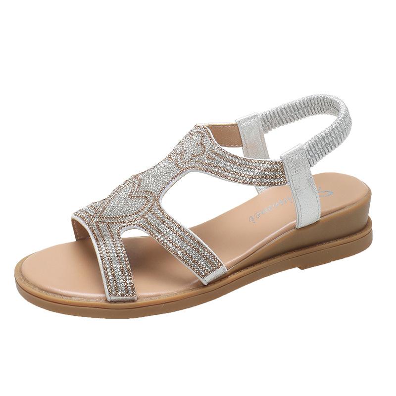 

Fashion Fashion Women s Sandals Comfortable Women Shoes Rhinestones Wedge Sandals Summer 2025 New Roman Sandals Slip on Zapatos De Mujer 40