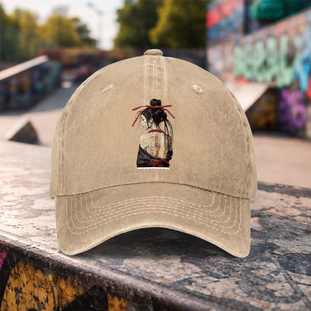 pc Tattoo Kimono Print Duckbill Cap Unisex Washed Baseball Hat Suitable for Outdoor Sports Casual Wear Machine Washable Li