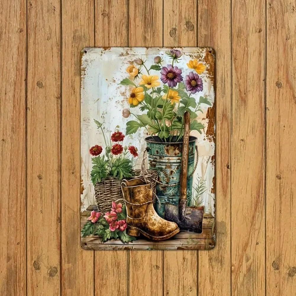 Vintage Metall Blechschild Retro Gartengeräte Dekoration für Garten Haus Wand