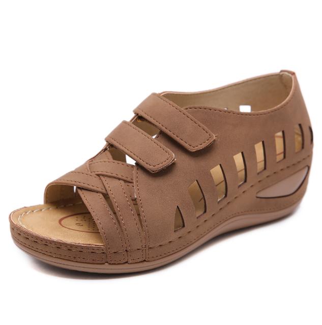Vintage Wedge Sandals For Women Casual Fashion Velcro Comfy Platform Non -Slip Flat Sole Shoes Vacation Beach Walk Sandalias