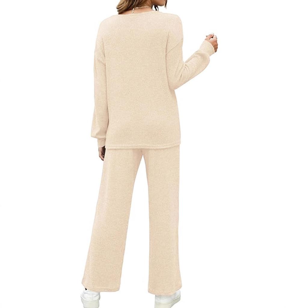 Women's set autumn and winter solid color starry sky thread home long-sleeved round neck top straight trousers