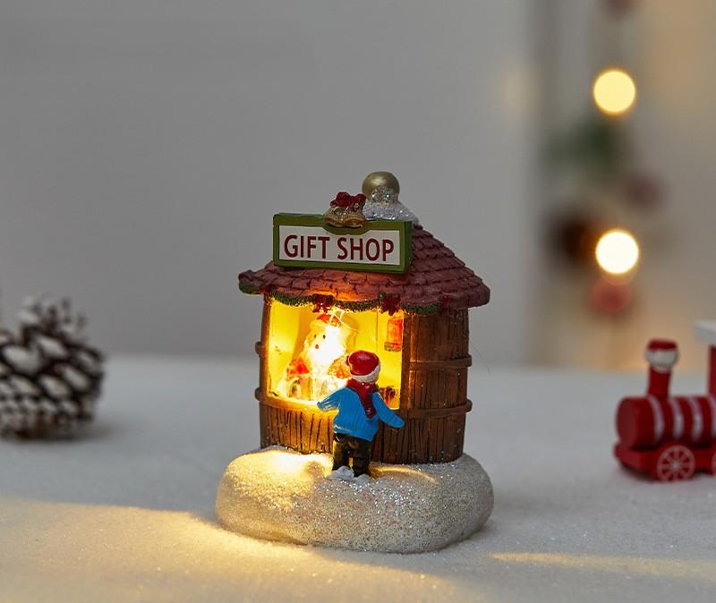 Glowing Christmas Village Houses Luminous Resin Miniature Santa Shop Scene Lighting Creative Holiday Christmas Holiday Supplies