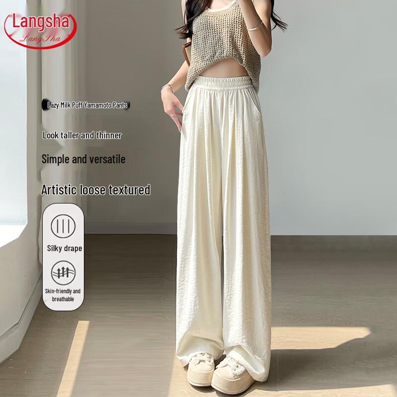 Langsha Women s High-Waist Wide-Leg Draped Casual Pants L (115-130 lbs)