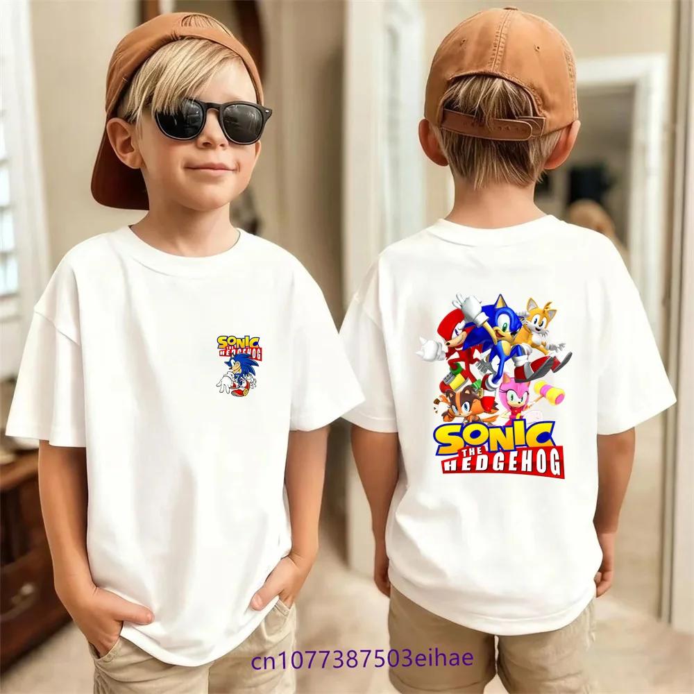 T-shirt Estiva Manica Corta Traspirante Casual Sportiva alla Moda Morbida con Cartone Animato Sonic per Bambini Ragazzi Ragazze