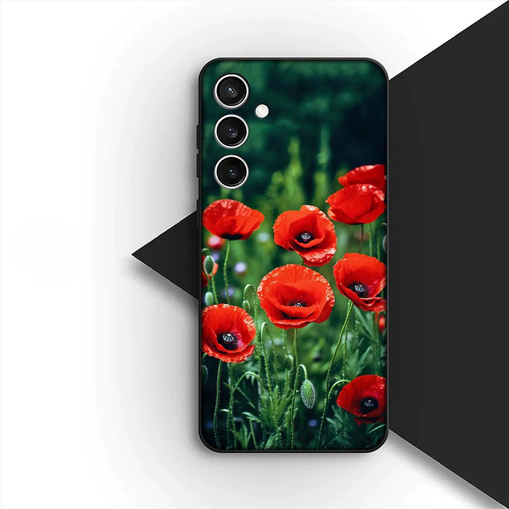 Phone Cover for Samsung Galaxy S25 S24 S23 FE Ultra Plus S7 Edge S25+ S23+ A56 5G Funda Casing Soft Case Poppy Flower Bloom Rose