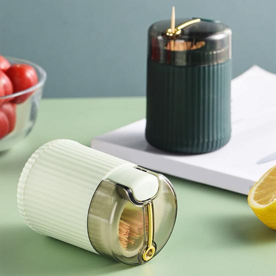 Automatic Popping Toothpick Dispenser Push Button Toothpick Holder Portable Home Office Restaurant Desktop Toothpick Organizer Container