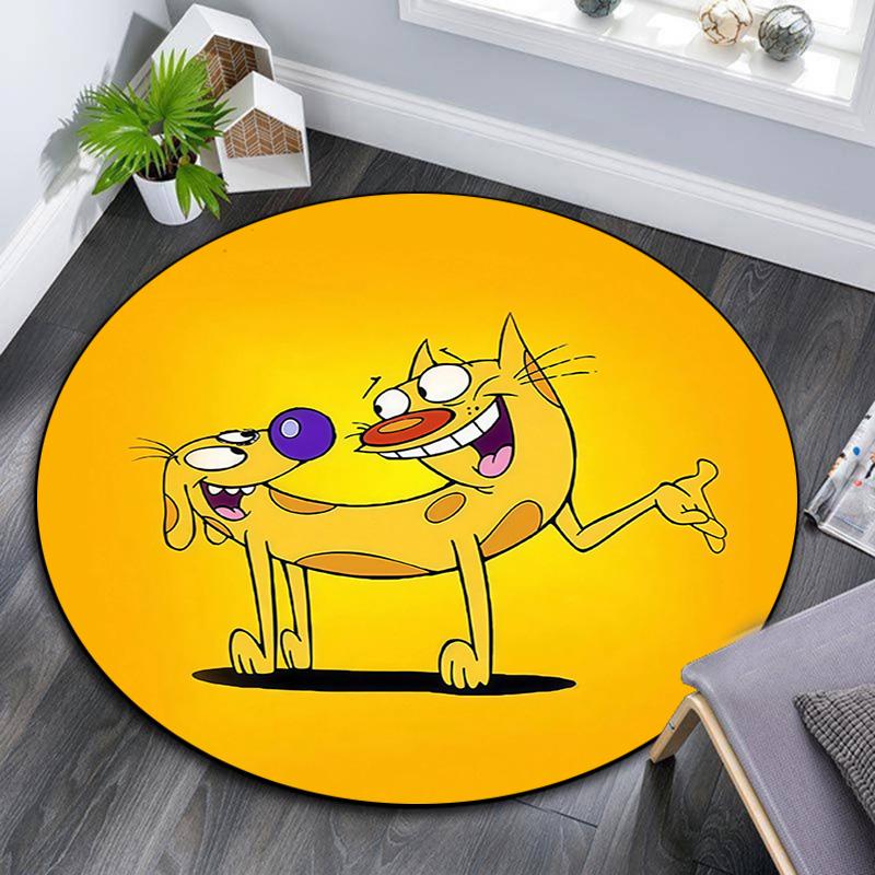 CatDog Round Area Rug,Carpet Rug for Living Room Bedroom Sofa Playroom Decor,Non-slip Floor Mat